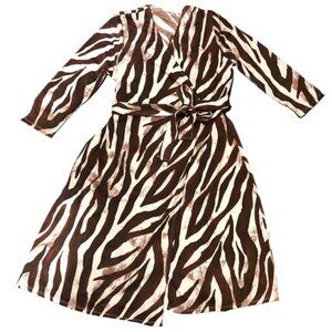 NEW M LuLaRoe Michelle Wrap Dress Brown White Animal Stripes Zebra 3/4 Sleeve